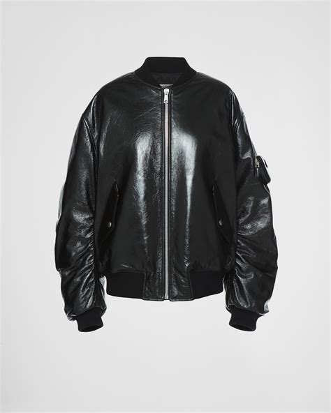 prada crop bomber jacket|Prada nappa leather bomber jacket.